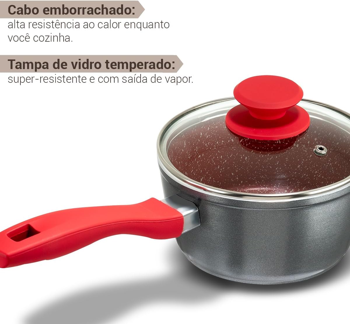 Panela Redstone com Tampa de Vidro 1,4L
